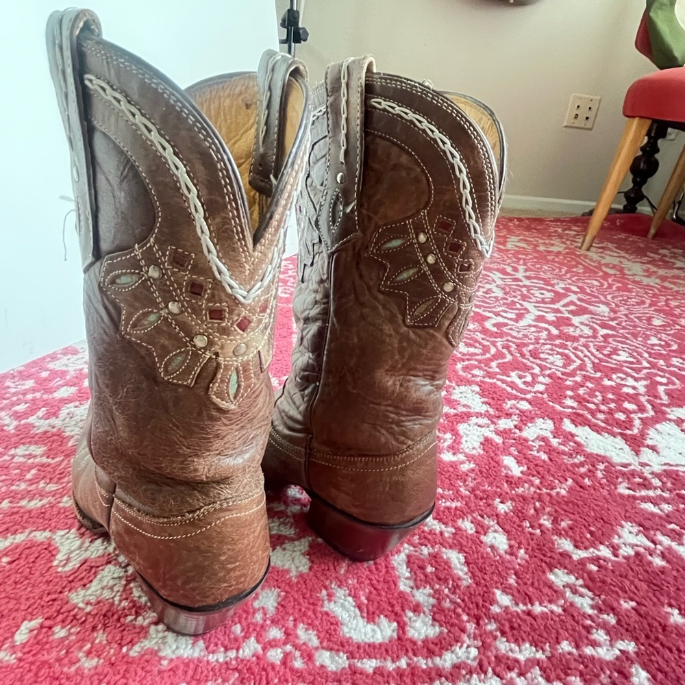 Tony Lama Brown & Turquoise Embroidered Leather Western Booties by - Picture 2 of 7
